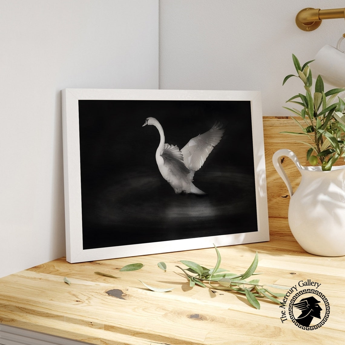 White Swan Taking Flight Dramatic Black And White Fine Art Photo Print - Image 5