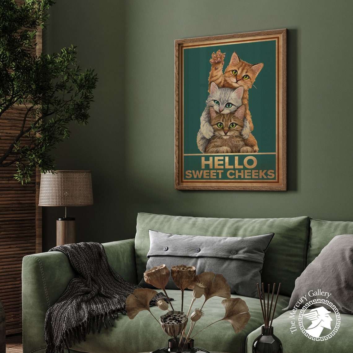 Three Cats Hello Sweet Cheeks Funny Vintage Retro Bathroom Poster - Image 3
