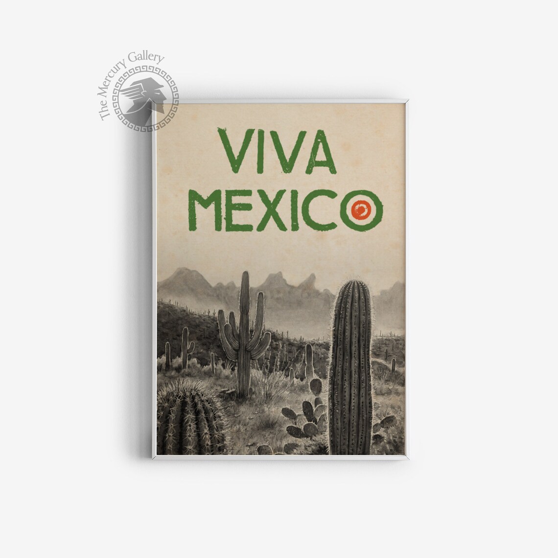 Viva Mexico Desert Cactus Mountains Monochrome Vintage Travel Poster - Image 6