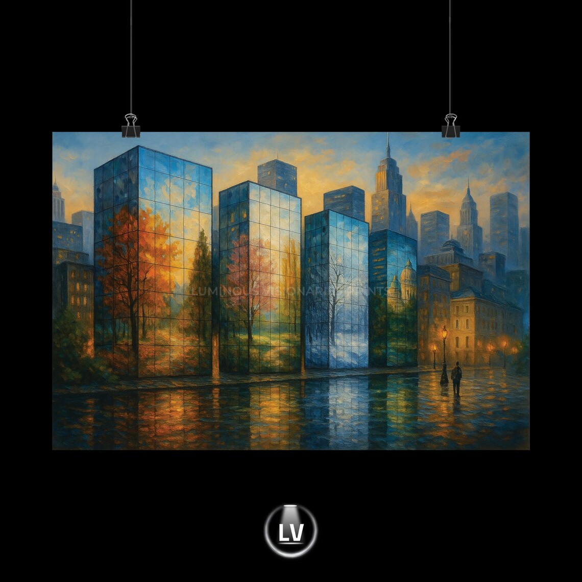 Urban Reflection Poster, Modern Cityscape Decor