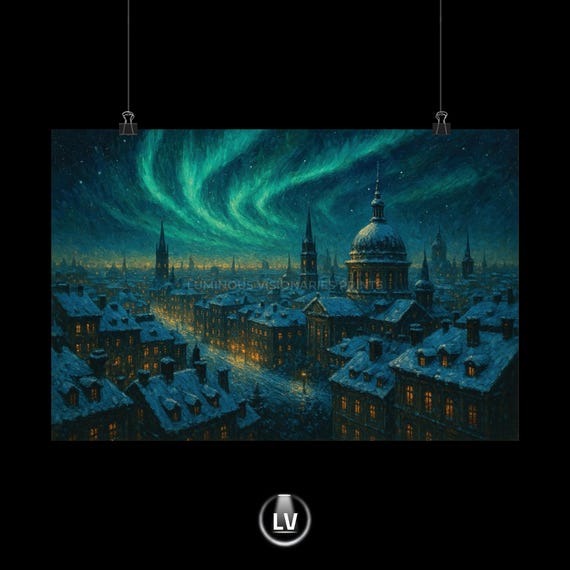 Northern Lights Matte Horizontal Poster Winter Art Print Cozy Home Decor Holiday Gift Wonderland Apacs 57