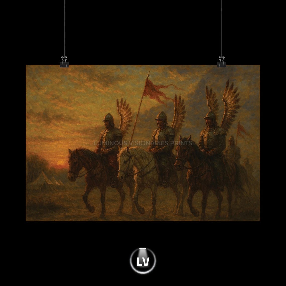 Winged Hussars Warriors Sunset Cavalry Painting History Art Print