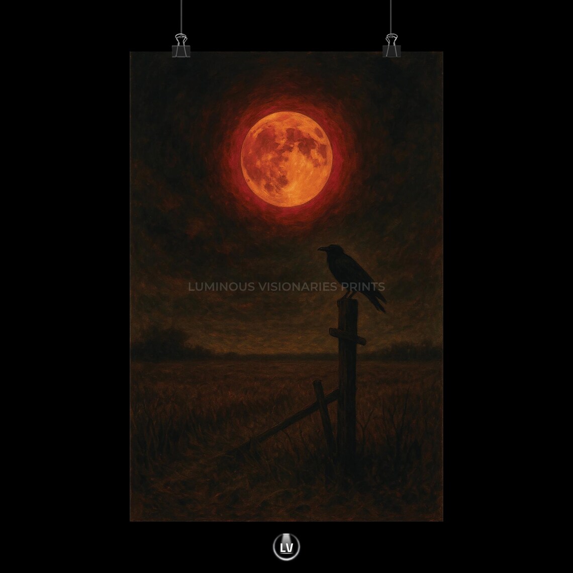 Blood Moon Crow Painting Poster Gothic Dark Art Wall Decor Spooky Home Gift