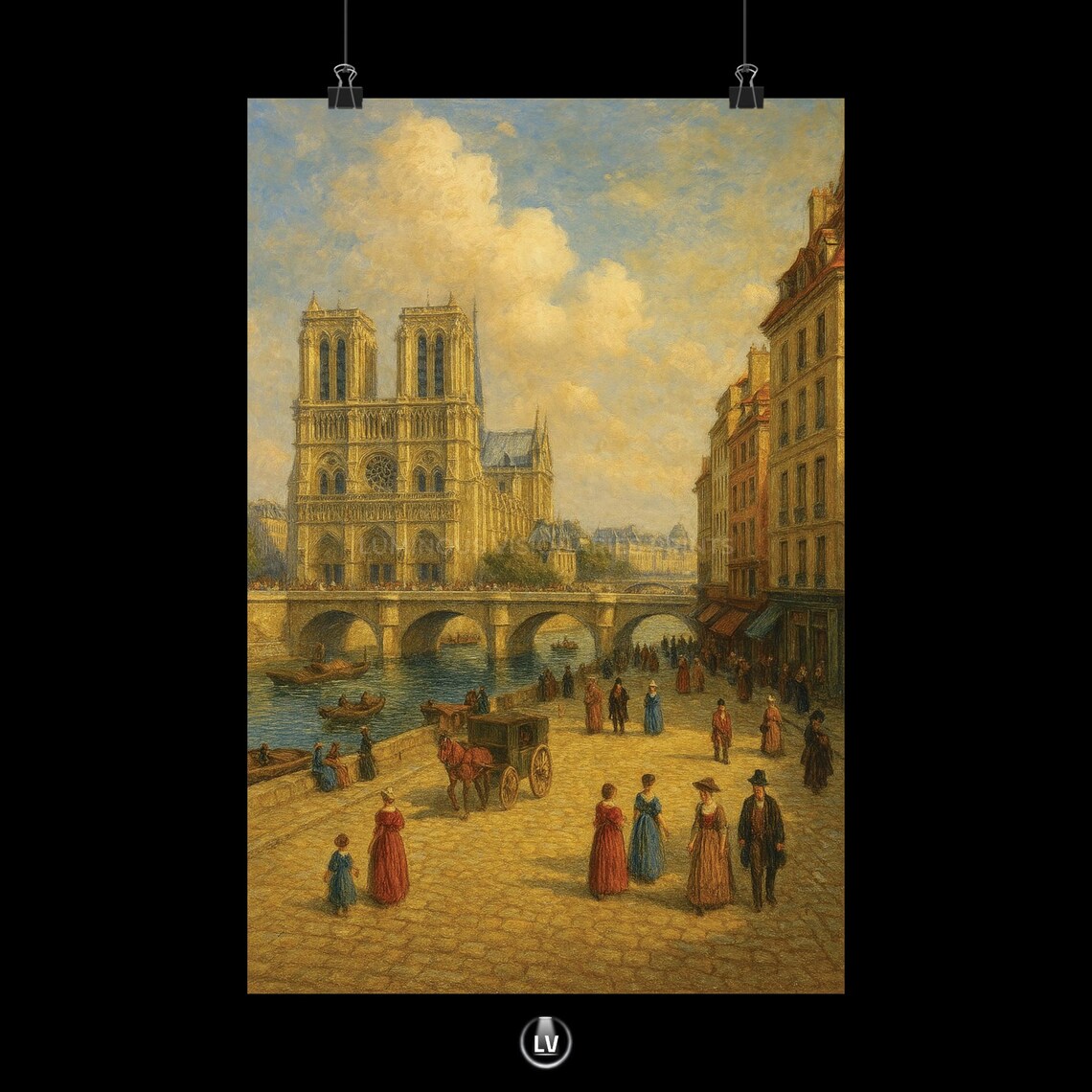Notre Dame de Paris Vintage Street Scene Classic City Art Poster
