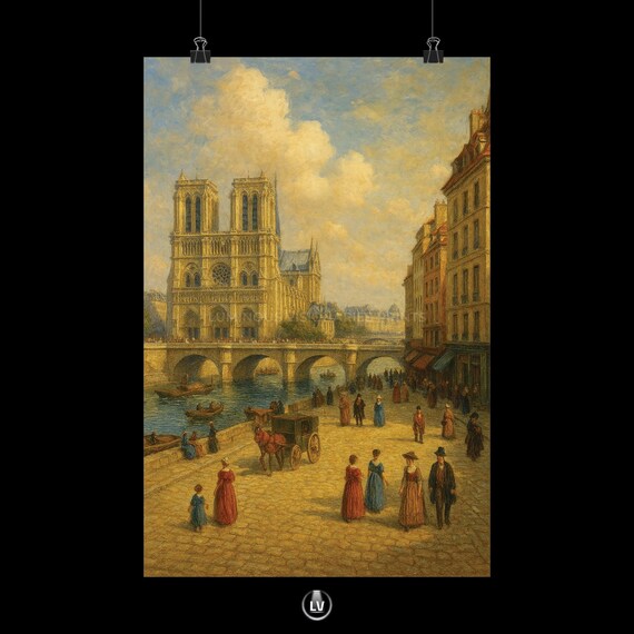 Notre Dame de Paris Vintage Street Scene Classic City Art Poster