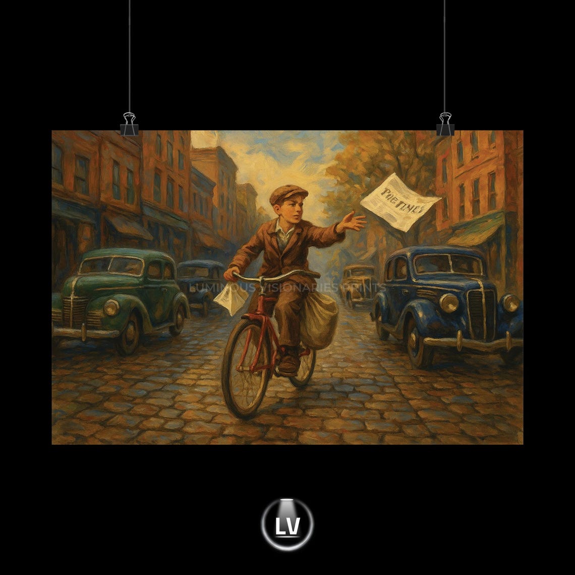 Vintage Paperboy Bicycle Newspaper Delivery Retro Street Art Poster
