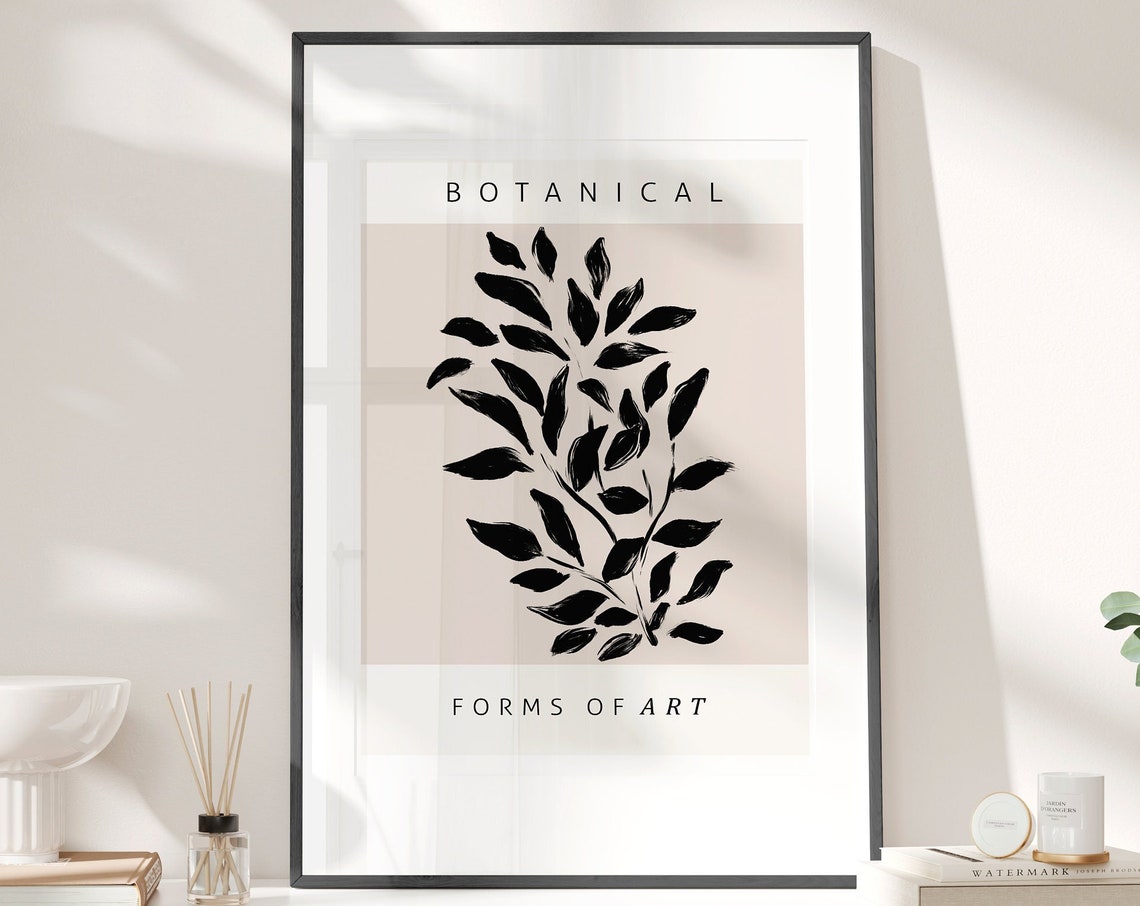 Botanical Forms Of Art Black Leafy Branch Beige Minimalist Wall Poster - Image 3