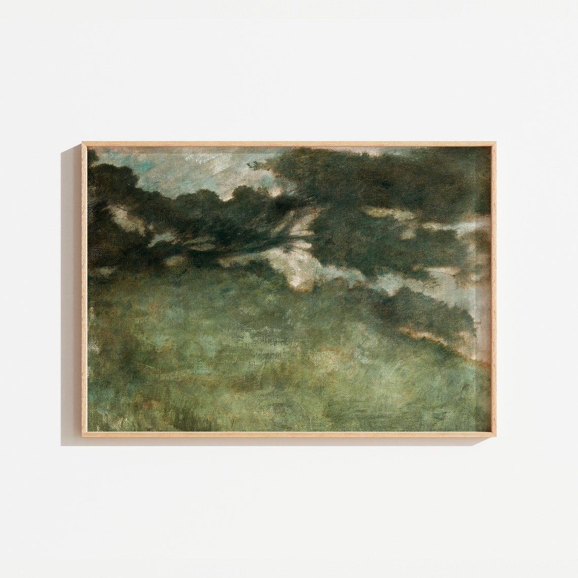 Rustic Green Landscape Painting Moody Field Oil Painting