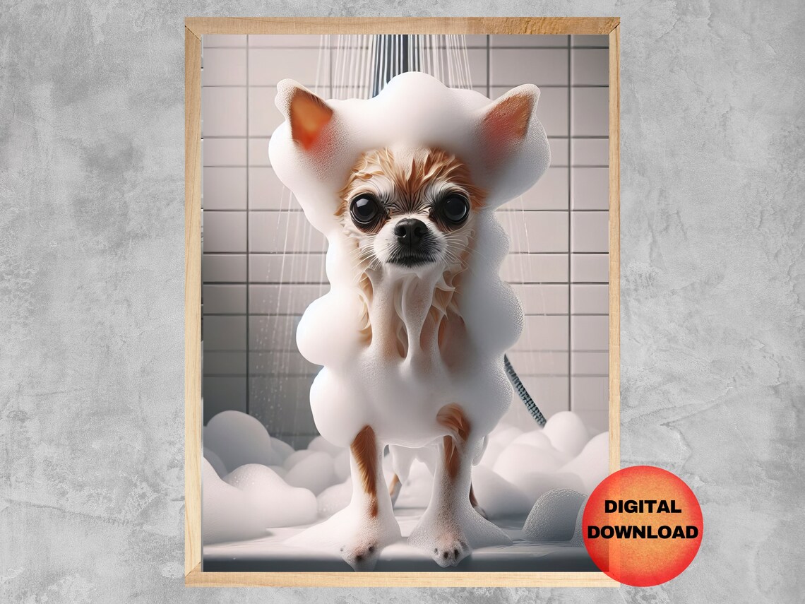 Chihuahua Bathroom Wall Art, Pet Humor Poster