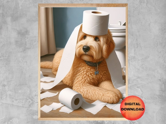 Goldendoodle Bathroom Print Funny Dog Toilet Paper Wall Art Lovers Poster Pet Animal Humor Mom Gift