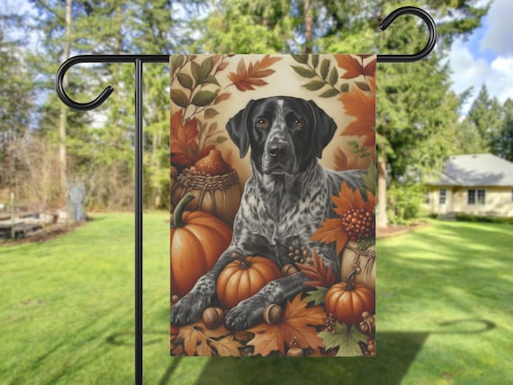 German Shorthaired Pointer Autumn Pumpkins Fall Leaves Seasonal Art Poster