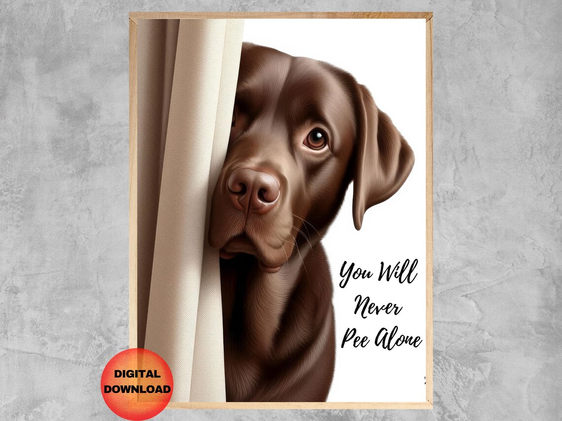 Chocolate Lab Bathroom Poster, Funny Dog In Loo Art