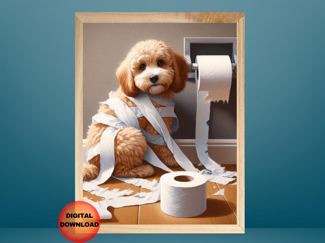 Cockapoo Bathroom Wall Art Dog Humor Whimsical Pet Poster Mom Gift Kids Funny Toilet Decor