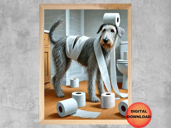 Irish Wolfhound Bathroom Wall Art Funny Toilet Kids Animal Paper Poster Whimsy Dog Lover Mom Gift