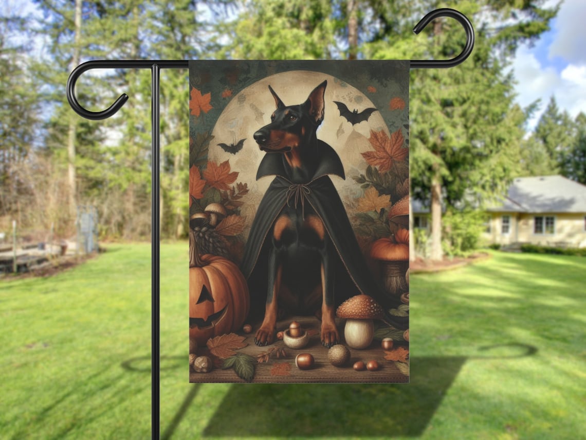 Custom Doberman Autumn Halloween Garden Flag