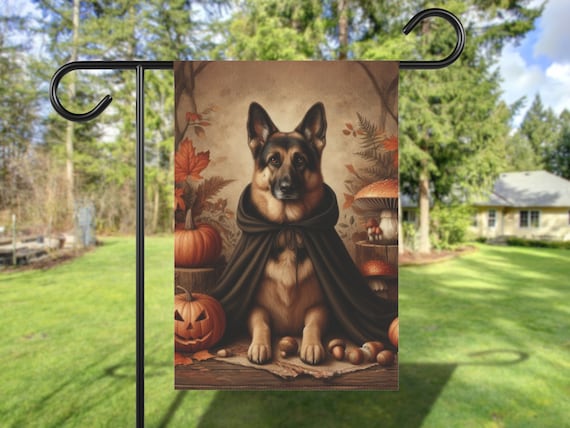 German Shepherd Fall Yard Flag Custom Autumn Dog Halloween Garden Vintage Cottage Core Pumpkin House Home Front Banner