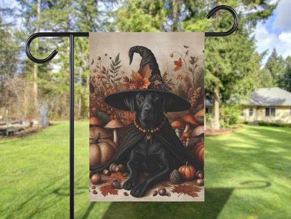 Black Lab Fall Yard Flag Autumn Labrador Halloween Witch Garden Cottage Core Pumpkin House Custom Front Porch Patio Dog Banner