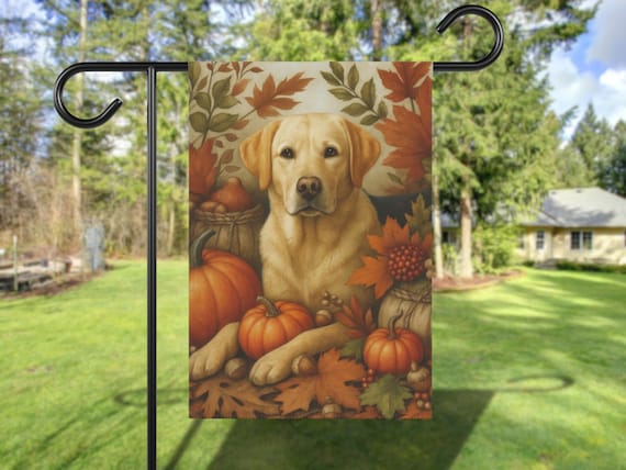 Yellow Lab Fall Garden Flag Autumn Labrador Halloween Yard Vintage Cottage Core Pumpkin House Custom Front Dog Banner