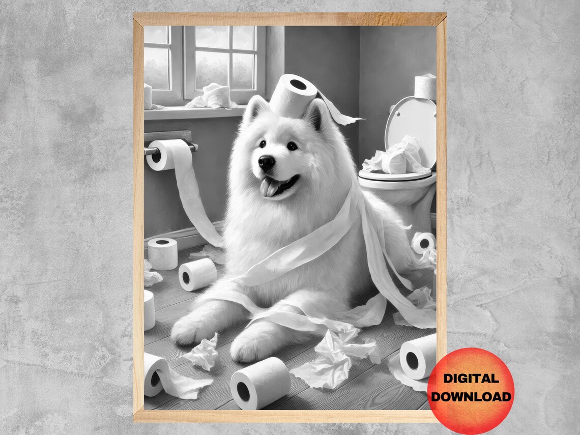 Samoyed Toilet Wall Art, Funny Bathroom Poster
