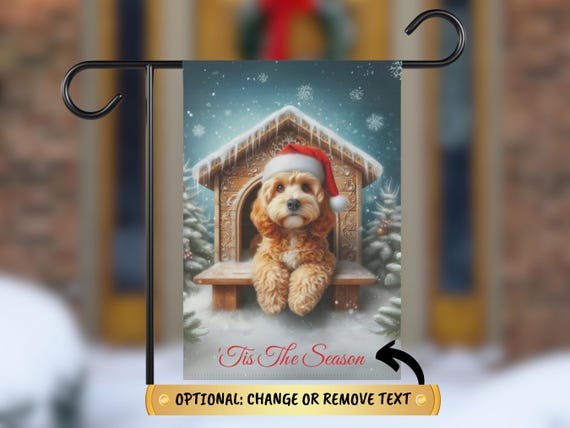 Christmas Cockapoo Santa Hat Garden Flag Tis the Season Wall Poster