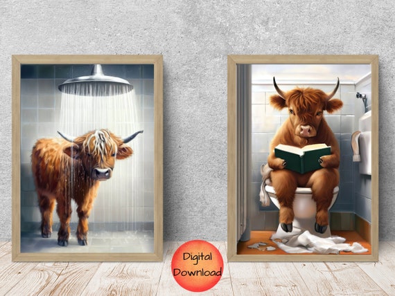 Highland Cow Bathroom Decor, Funny Wall Art Print