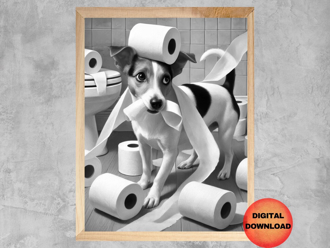 Rat Terrier Black And White Bathroom Art Print