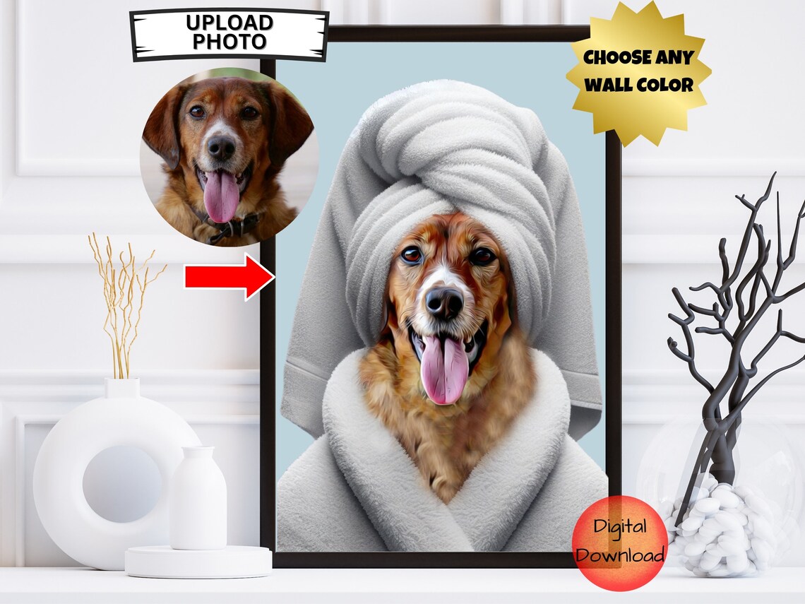 Custom Pet Portrait Funny Bathroom Dog Mom Art Print