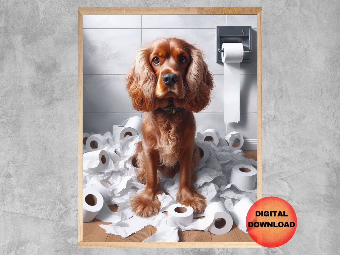 Cocker Spaniel Guilty Face With Shredded Toilet Paper Funny Print