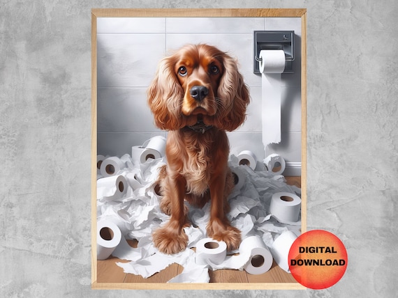 Cocker Spaniel Toilet Wall Art Funny Bathroom Print Humor Artwork Pet Dog Poster Mom Gift