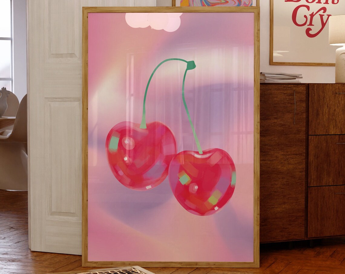 Cherries Print, Y2K Maximalist Retro Poster