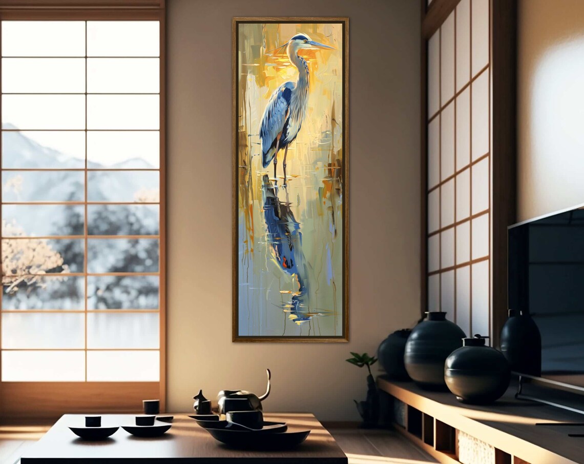 Blue Heron Abstract Bird Art Print, Swamp Scene