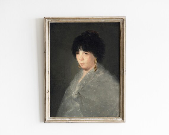 Moody Vintage Woman Portrait Dark Oil Painting Elegant Wall Art