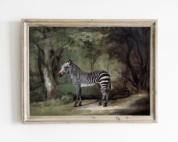 Zebra Print Vintage Landscape Art Print, Green Wall