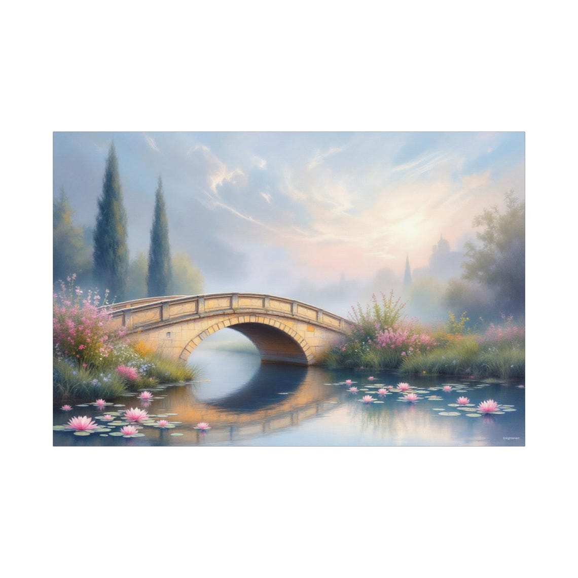 Stone Arch Bridge Water Lily Pond Garden Impressionist Art Poster - Image 3