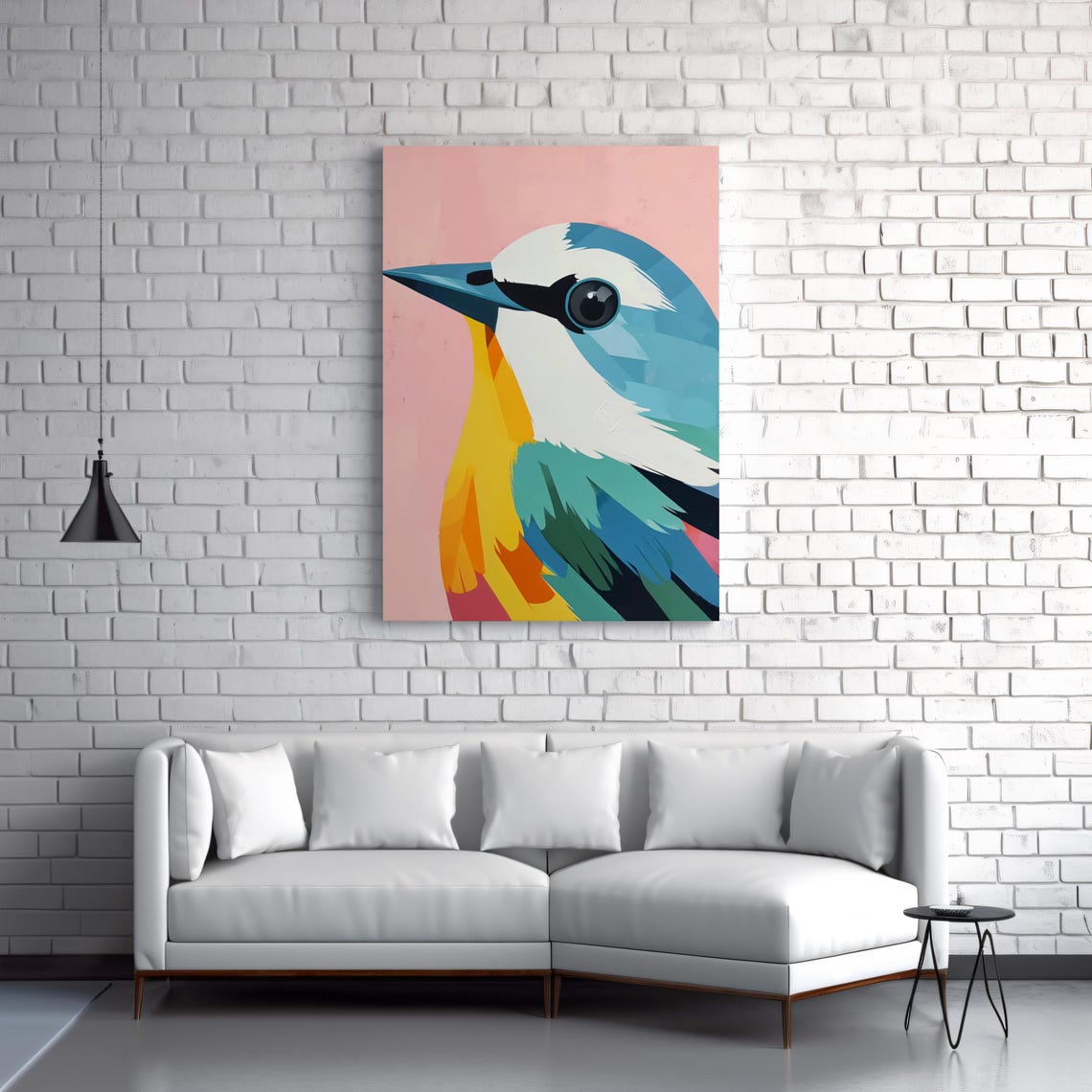 Colorful Geometric Bird Portrait Pink Background Modern Art Poster - Image 3