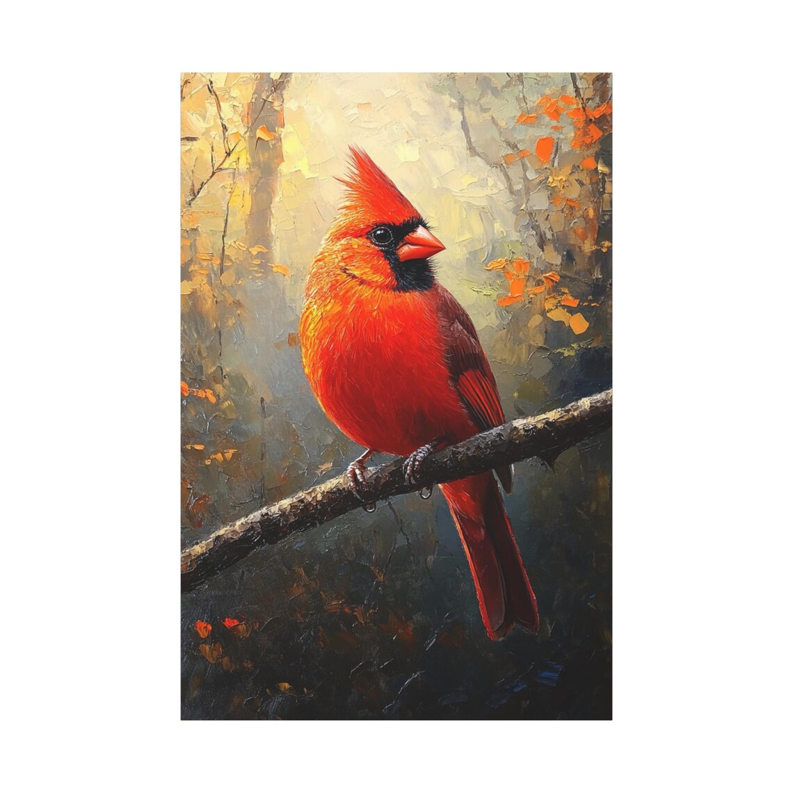 Northern Cardinal Red Bird Branch Oil Painting Wildlife Art Poster - Image 3