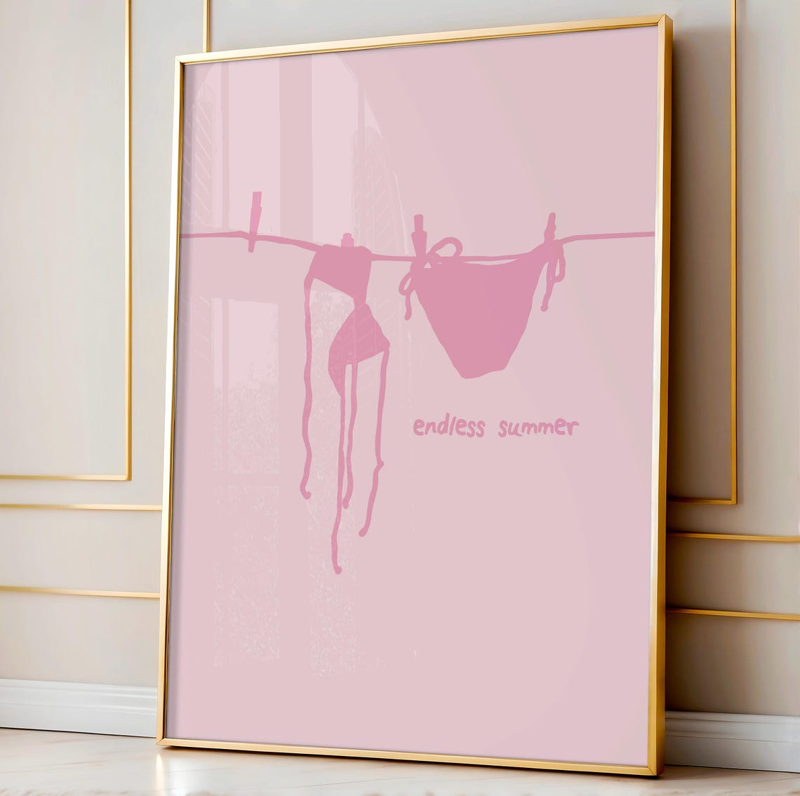 Endless Summer Pink Bikini Clothesline Poster for Beach House Decor - Image 3