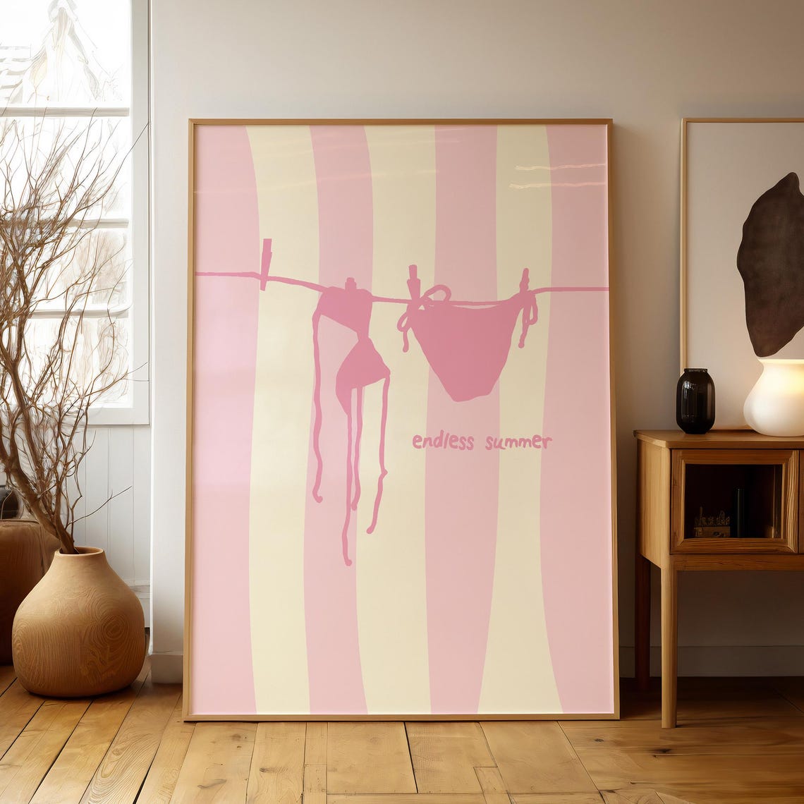 Endless Summer Pink Bikini Clothesline Poster for Beach House Decor - Image 2