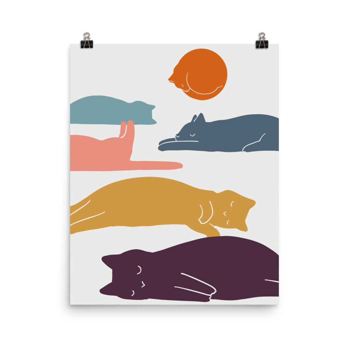 Sleeping Cats Pastel Colors Minimalist Cozy Feline Nap Art Poster