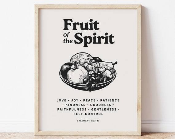 Retro Fruit Of The Spirit Wall Art For Apartment Kitchen Wall Decor For Christian Housewarming Gift Bible Verse Poster