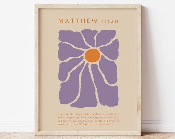 Matt 1128 Come To Me Christian Poster Aesthetic Christian Art Bible Verse Wall Art Retro