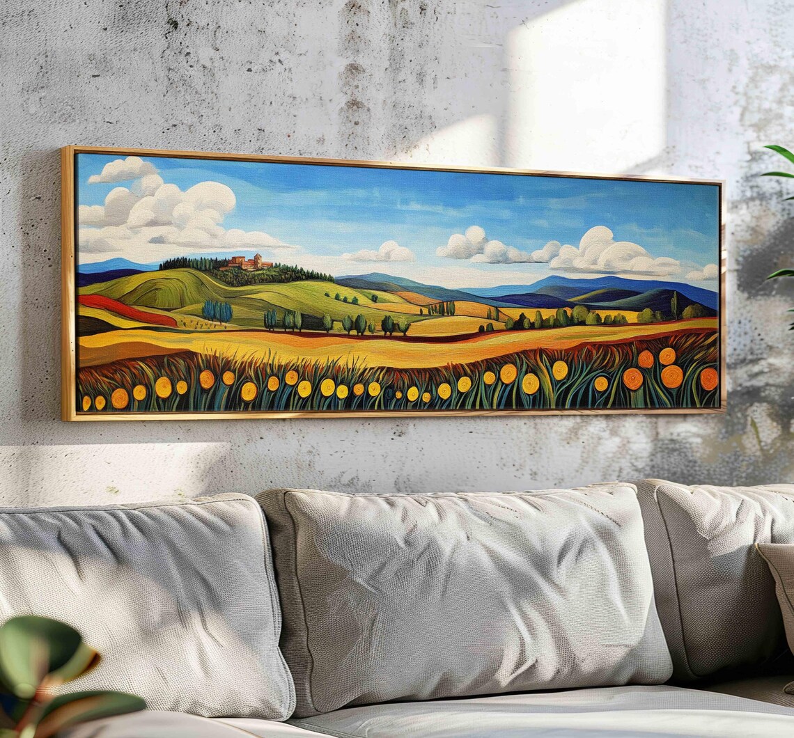 Modern Panoramic Landscape Wall Art Print, Above Bed Decor