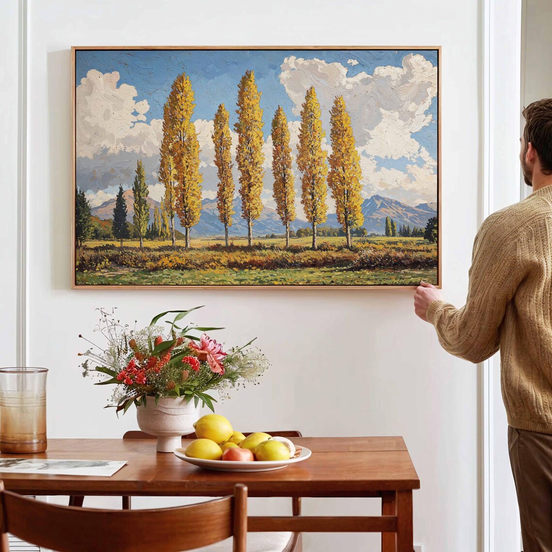 Golden Autumn Aspen Trees Mountain Landscape Vintage Art Wall Poster
