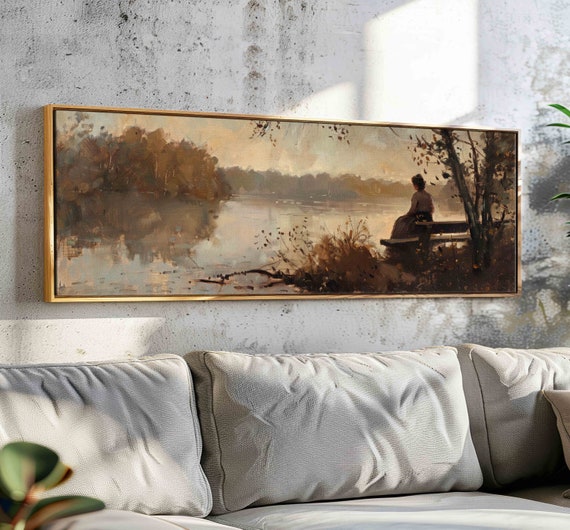 Moody Vintage Wall Art Framed Horizontal Wall Art Print Panoramic Vintage Print Wide Vintage Painting Large Wall Art Above Bed Decor