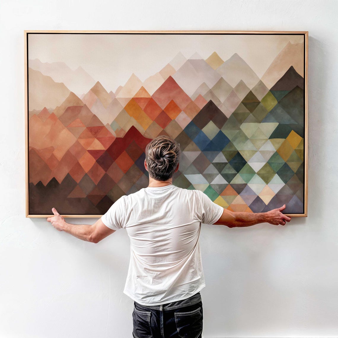 Geometric Diamond Mountains Sunset Warm Mosaic Mountain Art Print - Image 4