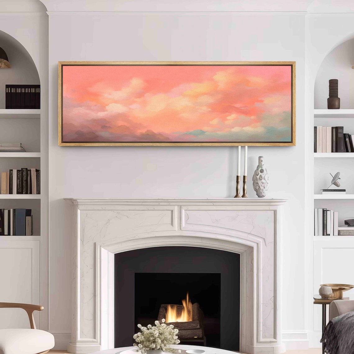 Peach Sunset Clouds Soft Pink Panoramic Dreamy Sky Decor Print - Image 3