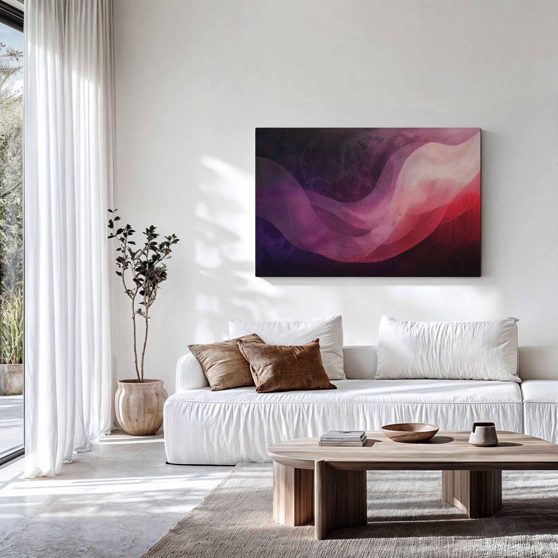 Purple Pink Smoke Wave Dark Background Flowing Abstract Art Poster - Image 2