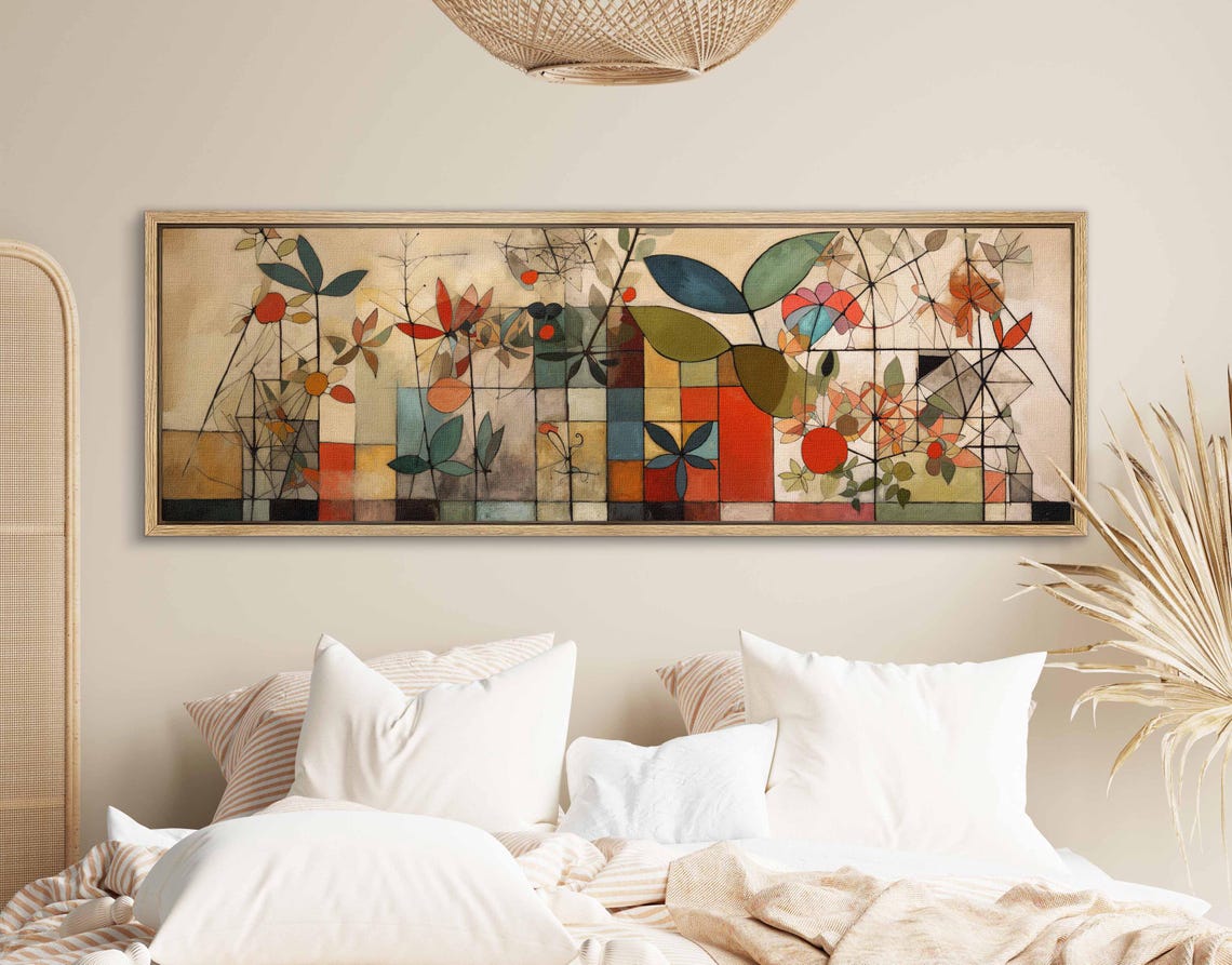 Mid Century Modern Botanical Linework Patchwork Floral Wall Art - Image 2
