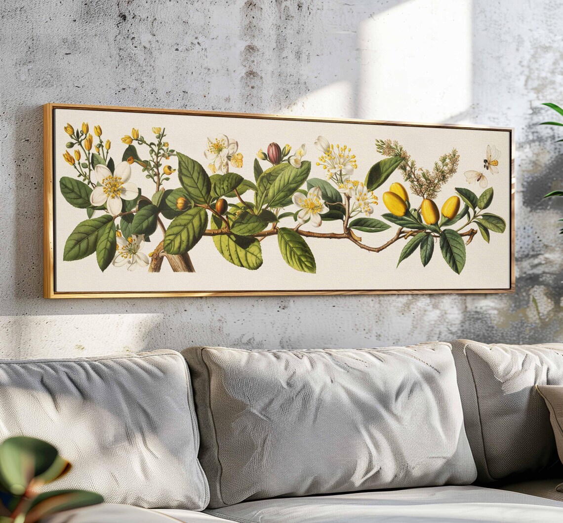 Vintage Botanical Floral Art Print, Horizontal