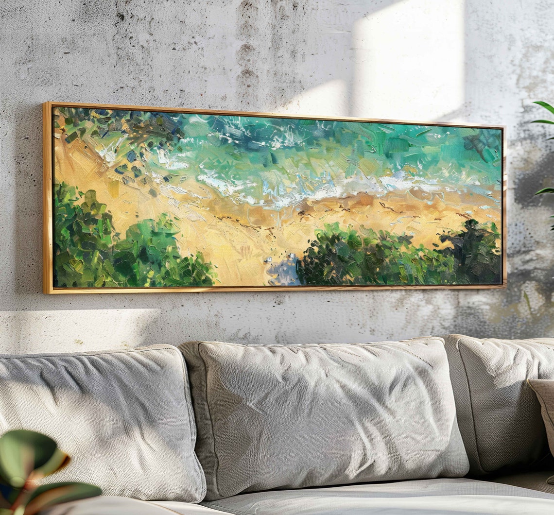Aerial Beach Turquoise Waves Golden Sand Panoramic Travel Poster